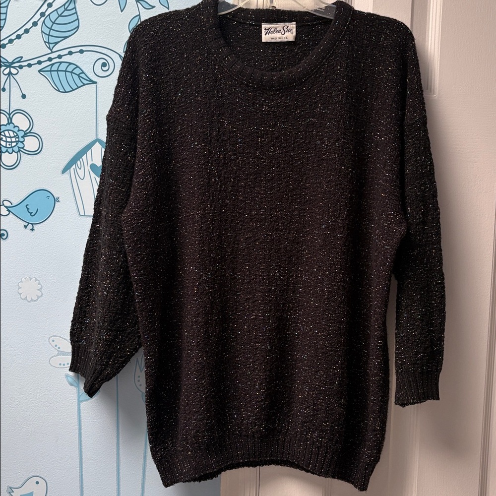 Vintage 90s Helen Sue Black Festive Colorful Knit Sparkle Sweater Women's Size L